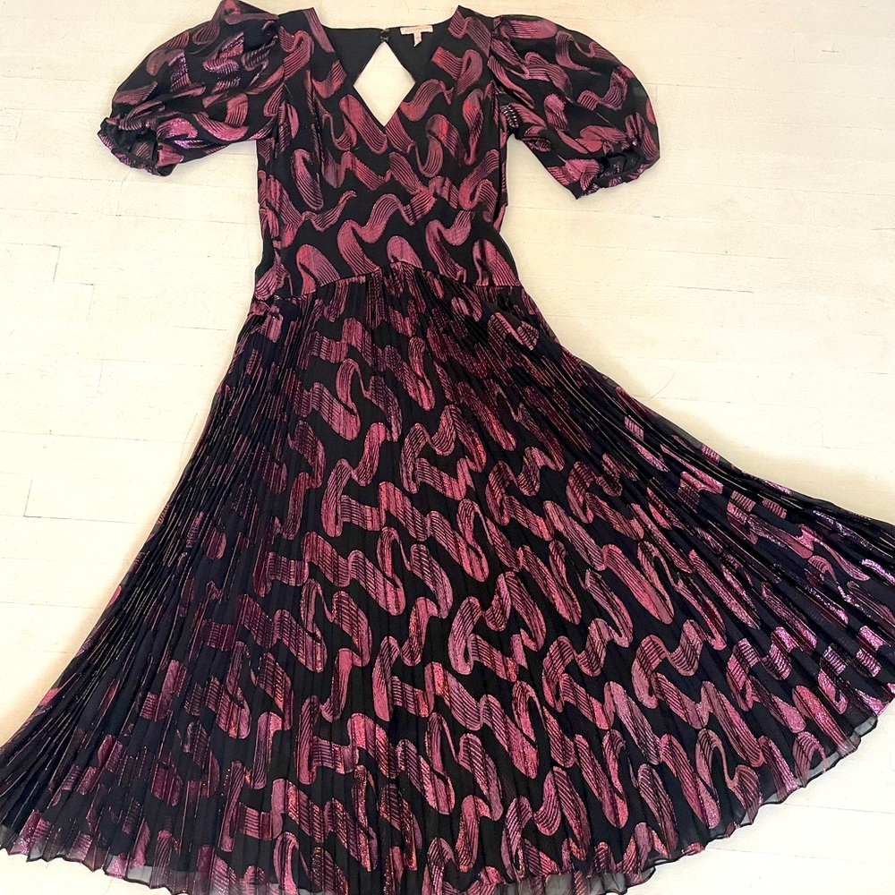 Rebecca Taylor Ribbon Lurex Jacquard Pleated Dress